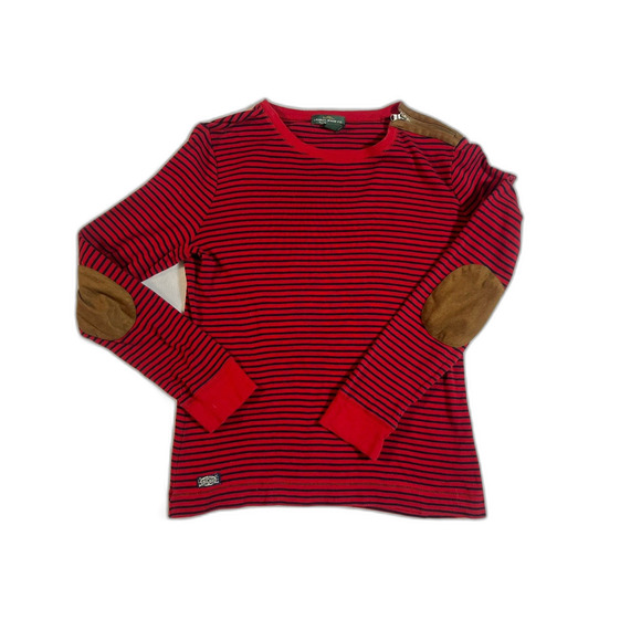 LRL Ralph Lauren Red Stripe Elbow Patch Long Sleeve Shirt Shoulder Zip Large - Picture 1 of 11